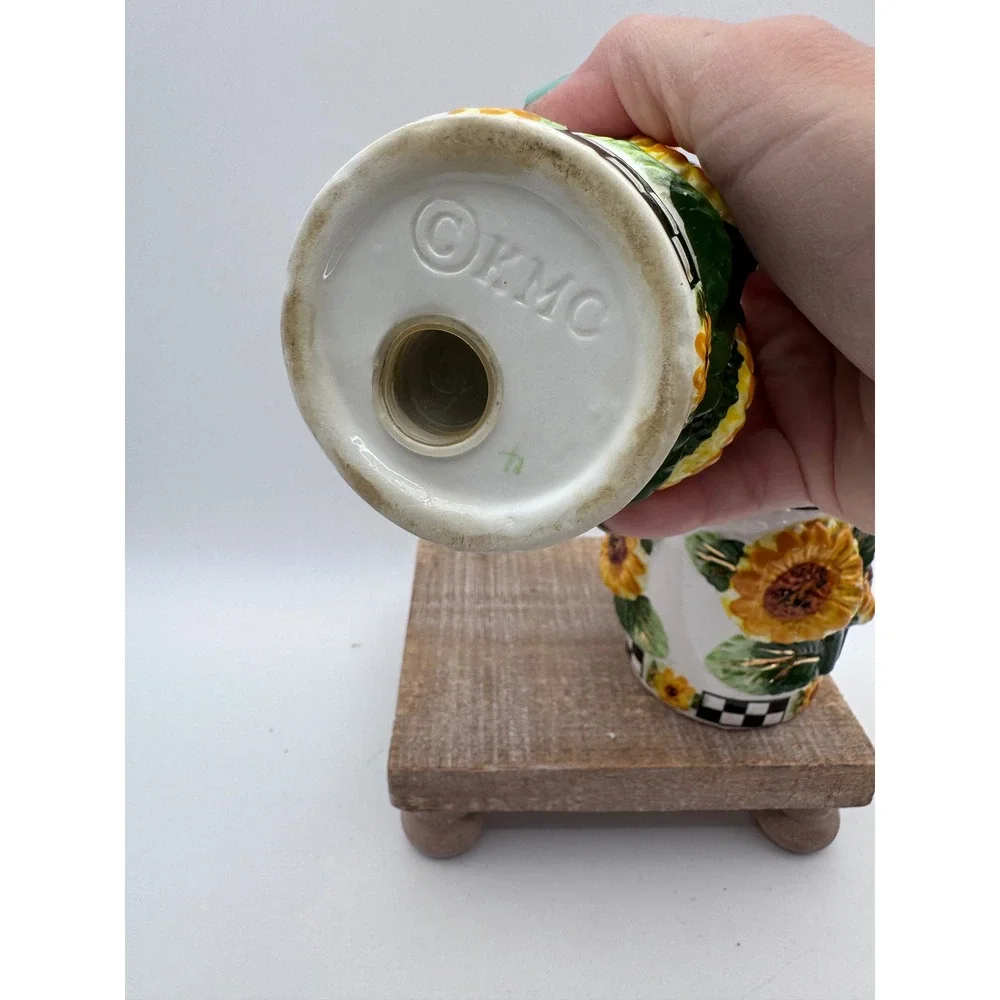 KMC Sunflower Salt and Pepper Shakers Set Ceramic Checkered Farmhouse Decor